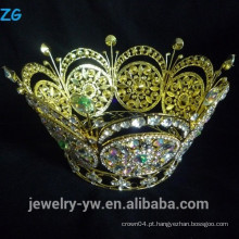 Anel de cristal banhado a ouro redondo coroa em forma de rei real e rainha coroas